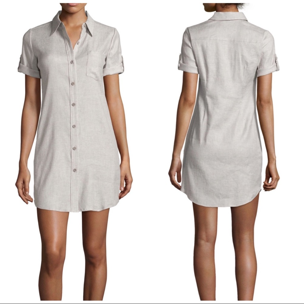 Theory Linen Mayvine Tierra-Wash Shirtdress Gray 4